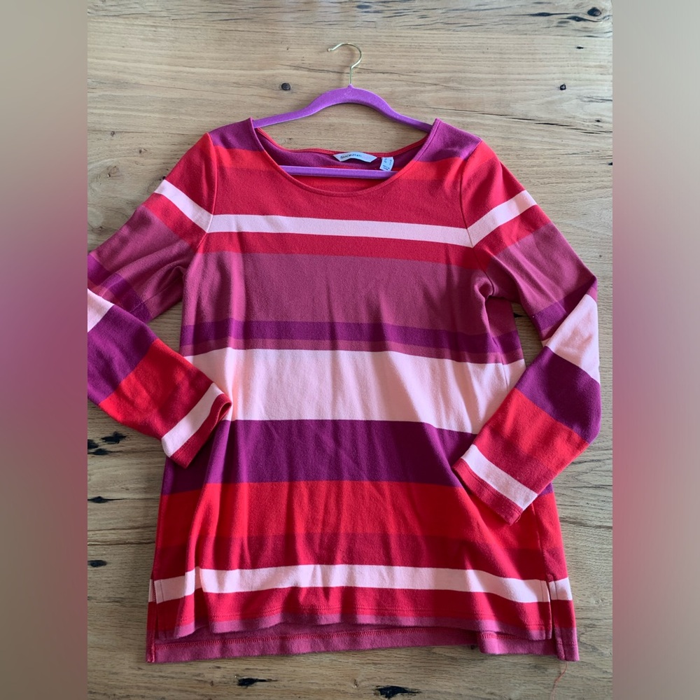 Isaac Mizrahi‎ Stripe Tee Shirt Long Sleeve Pink Red Women’s Medium Preloved